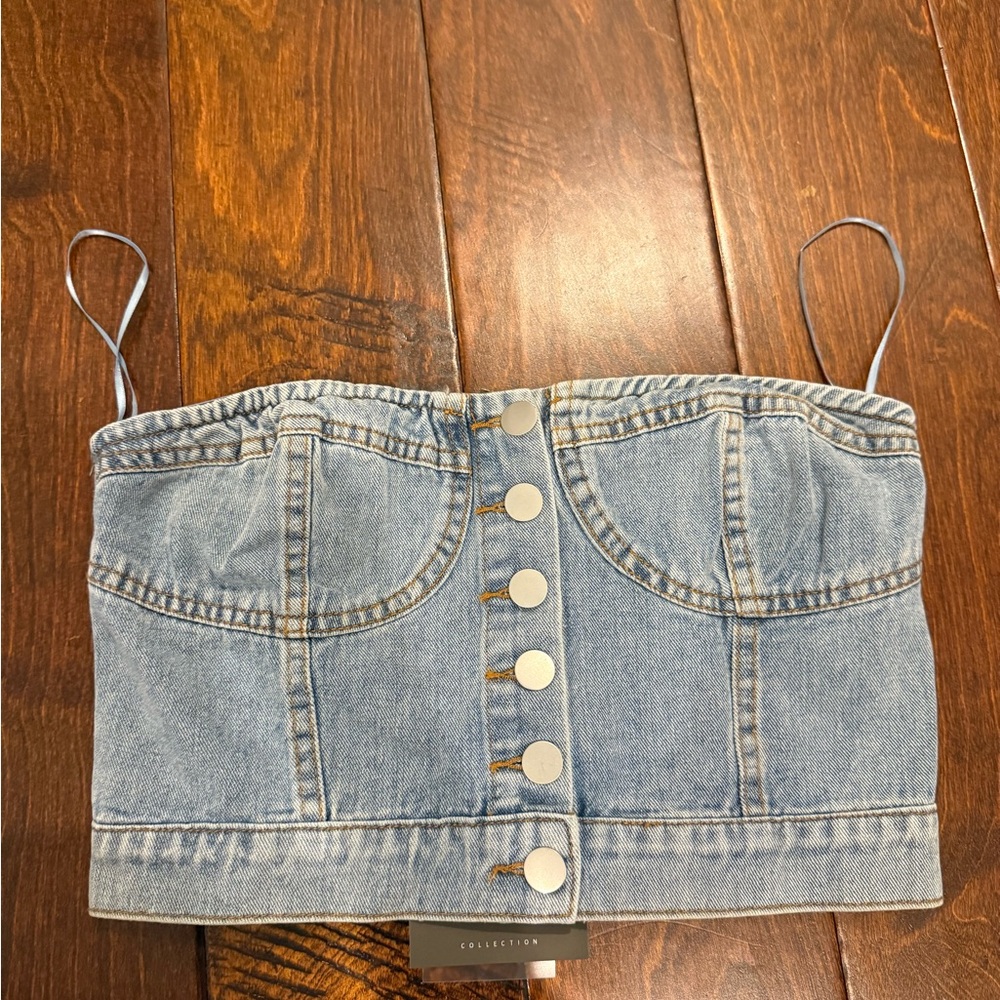 Denim Bustier Top with Button Detail